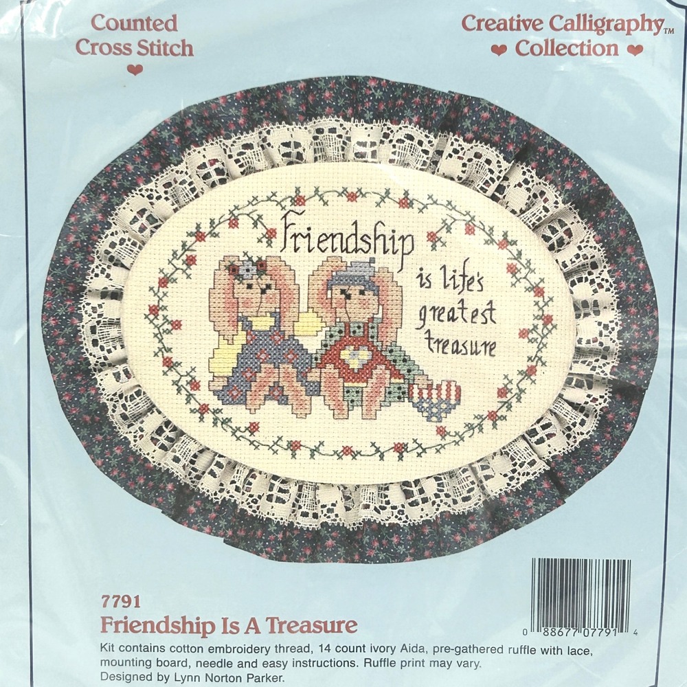 Vintage Stitchables Counted Cross Stitch Kit Friendship Is A Treasure NEW Sealed